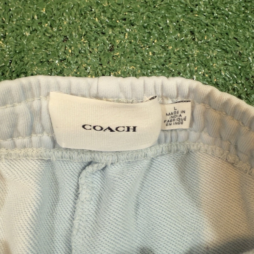 Coach Shorts Womens Large Light Blue Garment Dye Track Drawstring Sweat Cotton - Picture 3 of 8